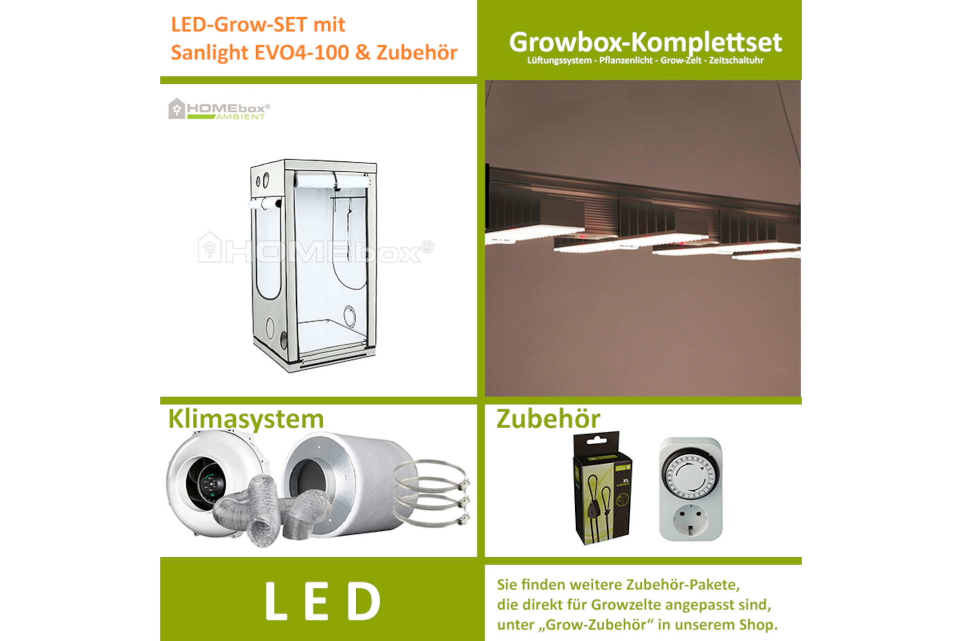 LED-Grow-Set Q100 mit Lüftung & Lampe nach Wahl