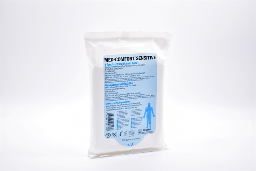 MED-COMFORT Feuchte Einmal-Waschhandschuhe Sensitiv 8 Stück
