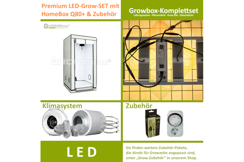 LED-Grow-Set Q80+ mit Lüftung & Lampe nach Wahl