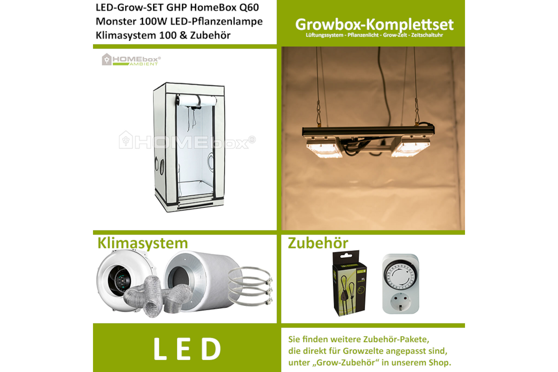 LED-Grow-Set Q60+ mit Lüftung & Lampe nach Wahl