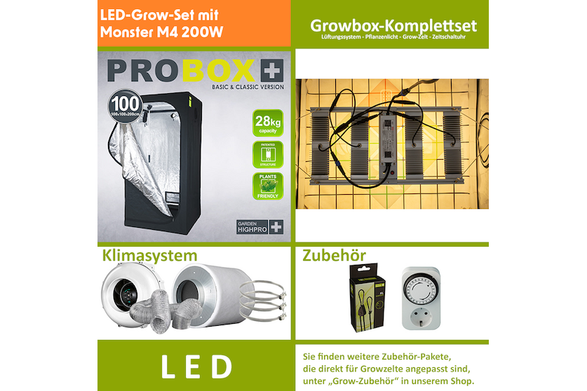 LED-Grow-Set GHP100 mit Lüftung & Lampe nach Wahl