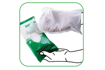 Gebrauchsfertige Waschhandschuhe (Arion Swash Gold Gloves) á 8 Stück, parfümfrei