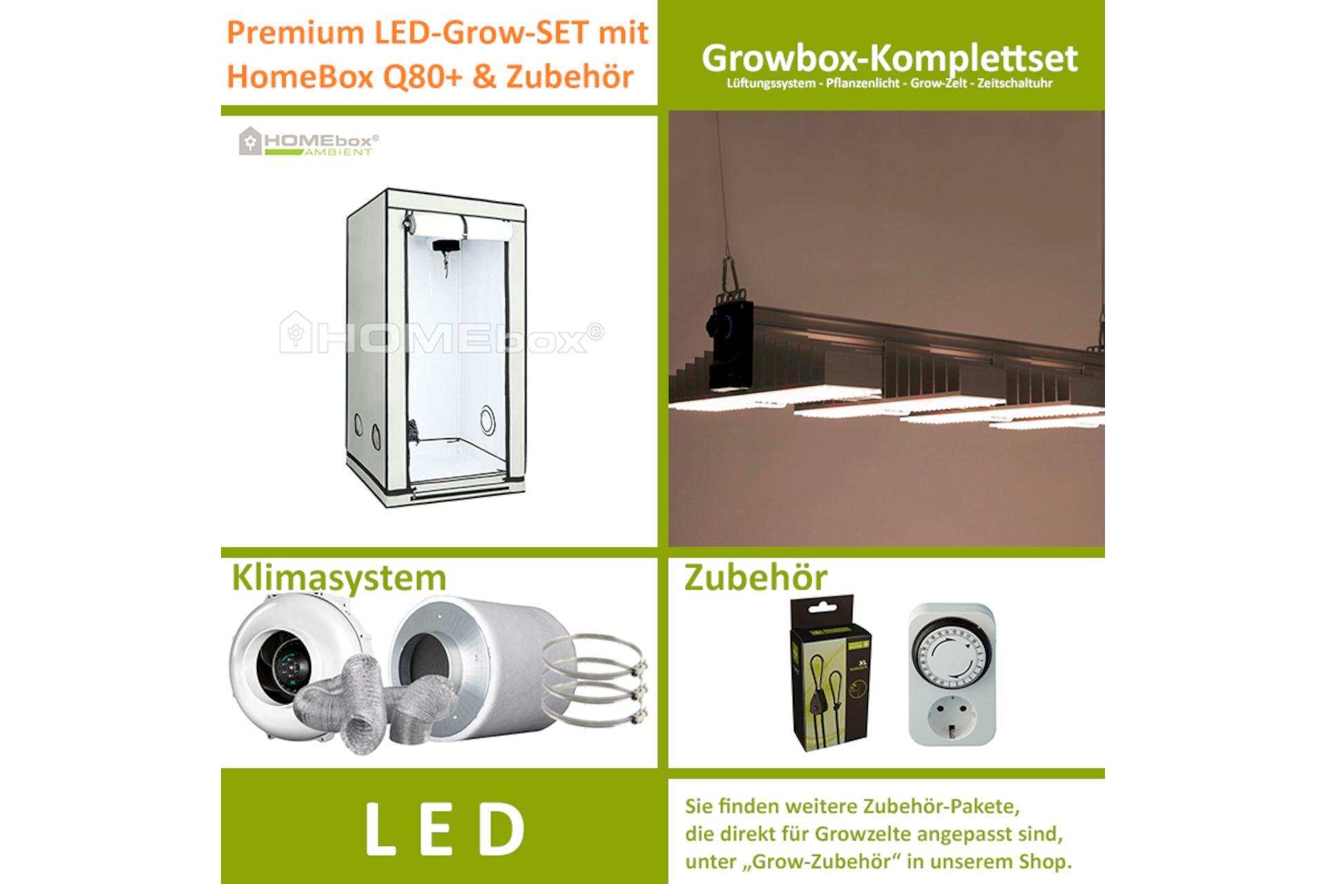 LED-Grow-Set Q80+ mit Lüftung & Lampe nach Wahl