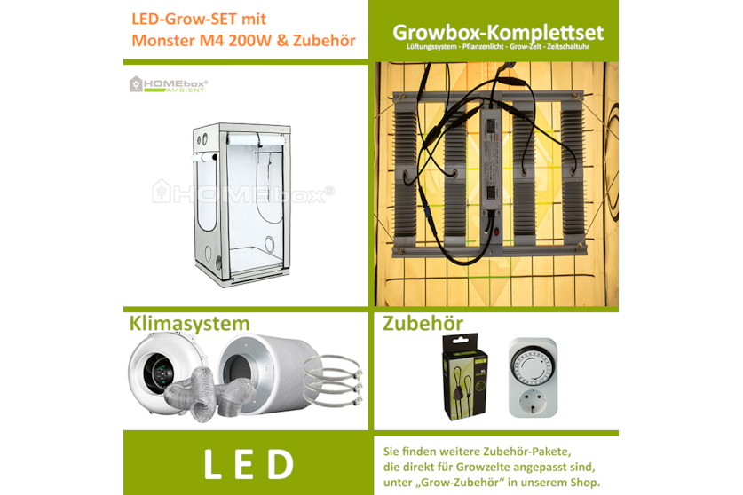 LED-Grow-Set Q100 mit Lüftung & Lampe nach Wahl