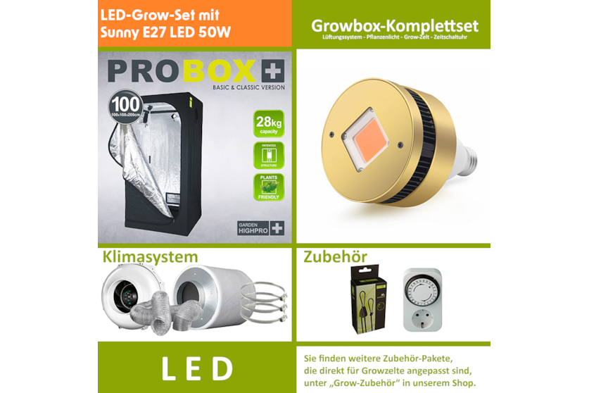 LED-Grow-Set GHP100 mit Lüftung & Lampe nach Wahl