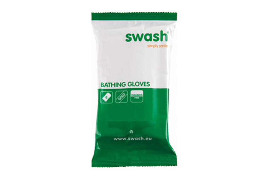 Gebrauchsfertige Waschhandschuhe (Arion Swash Gold Gloves) á 8 Stück, parfümfrei