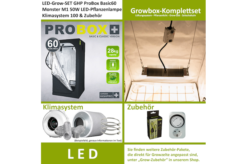 LED-Grow-Set GHP60 mit Lüftung & Lampe nach Wahl