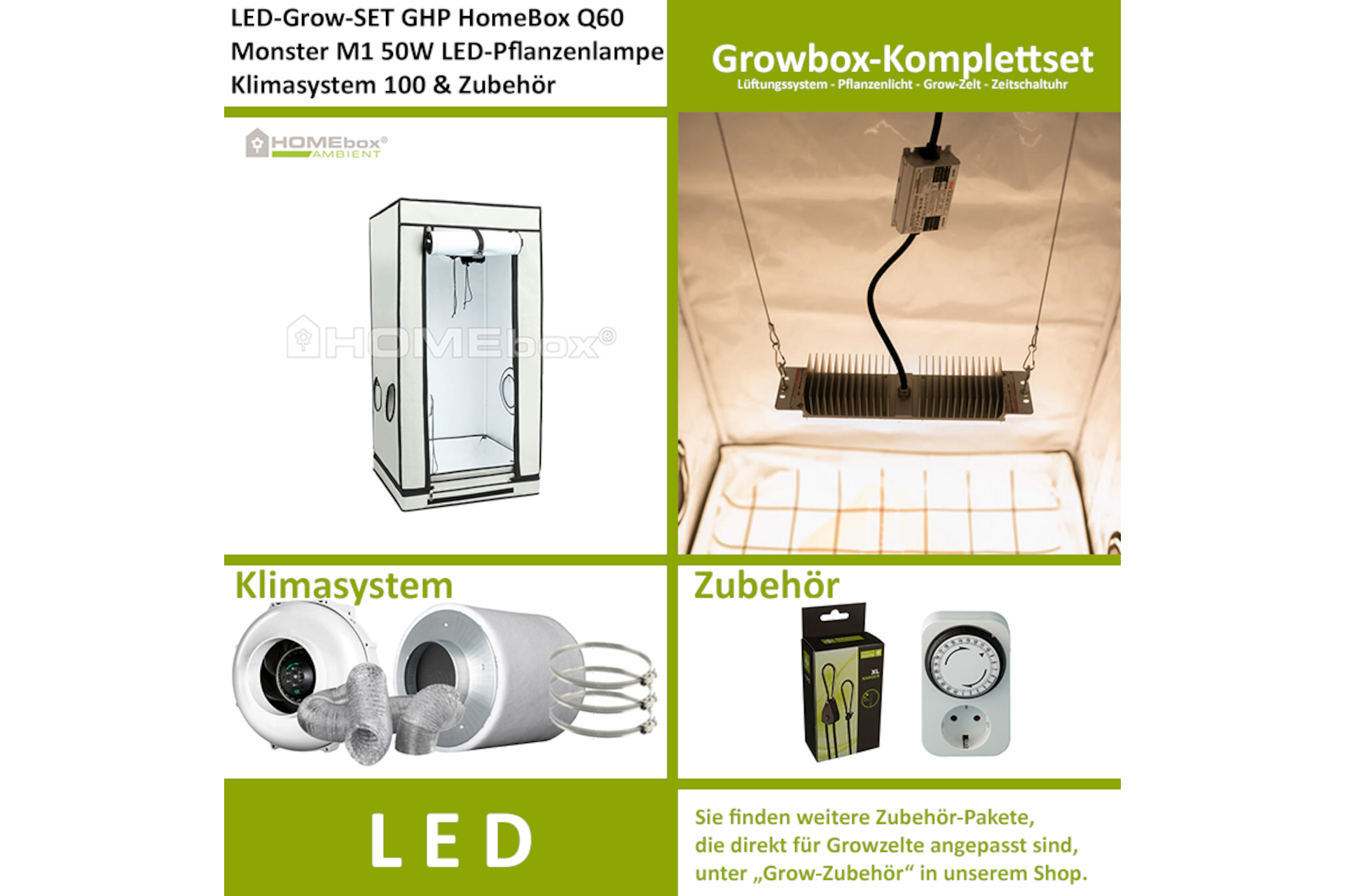 LED-Grow-Set Q60+ mit Lüftung & Lampe nach Wahl