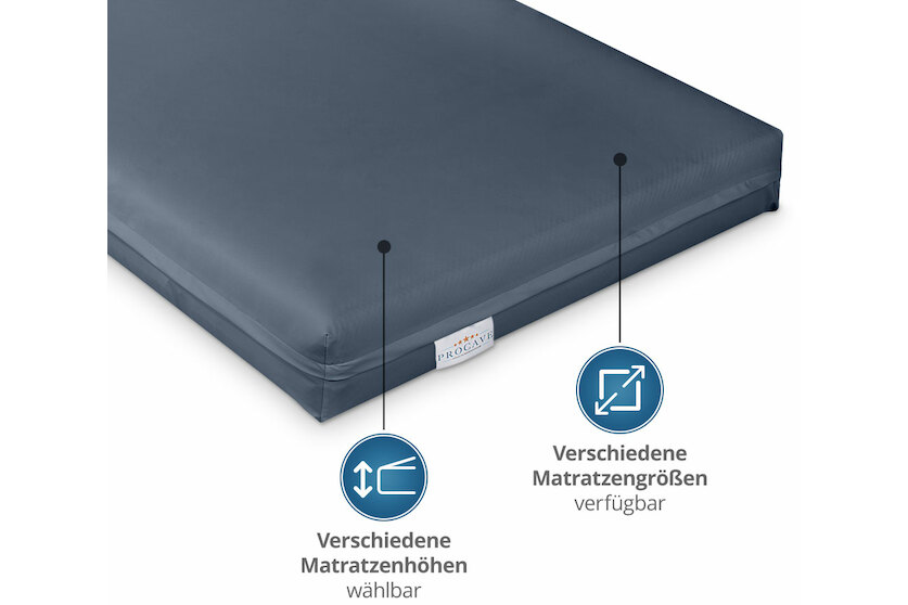 Pflegematratze mit Kaltschaumkern und wasserdichtem Bezug in Dunkelblau