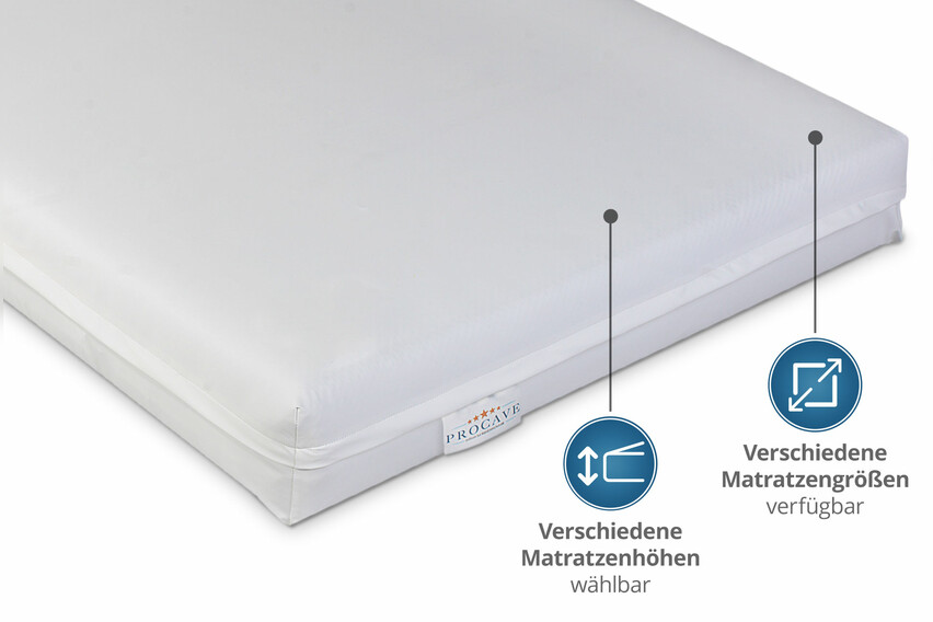 Pflegematratze mit Kaltschaumkern und wasserdichtem Bezug in Weiß