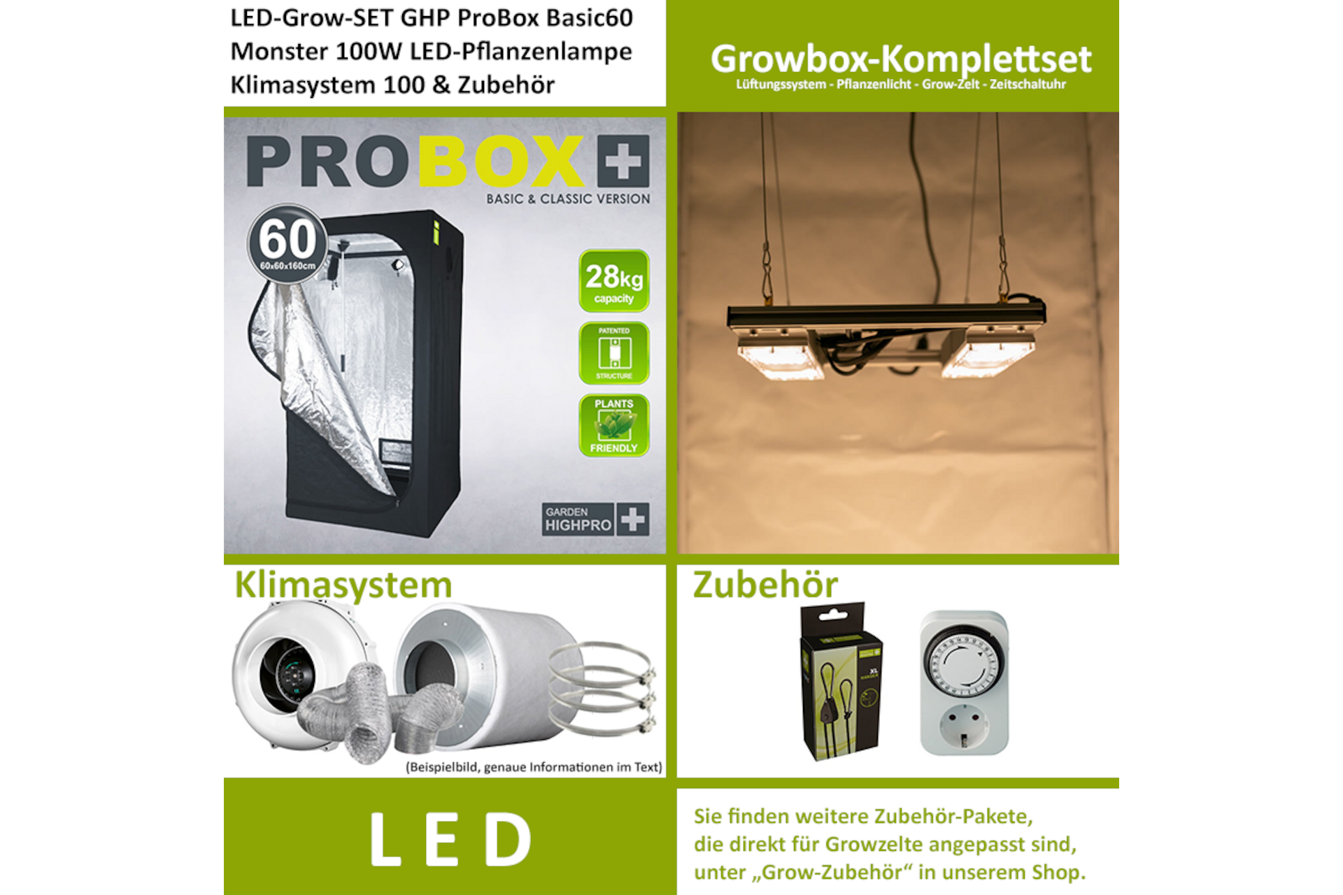 LED-Grow-Set GHP60 mit Lüftung & Lampe nach Wahl