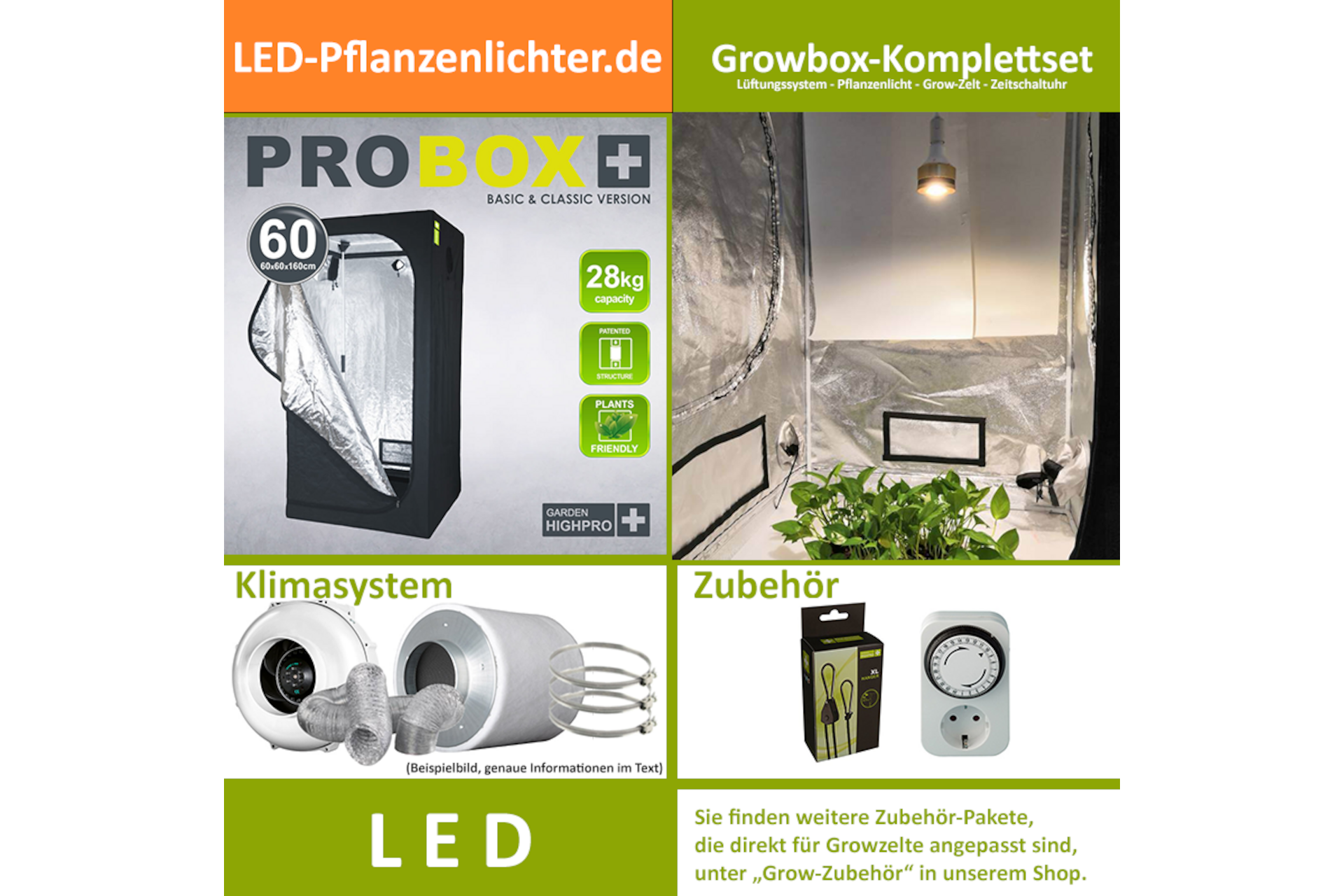 LED-Grow-Set GHP60 mit Lüftung & Lampe nach Wahl