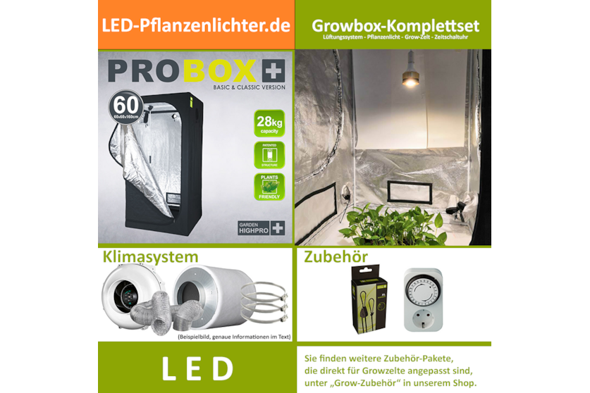 LED-Grow-Set GHP60 mit Lüftung & Lampe nach Wahl