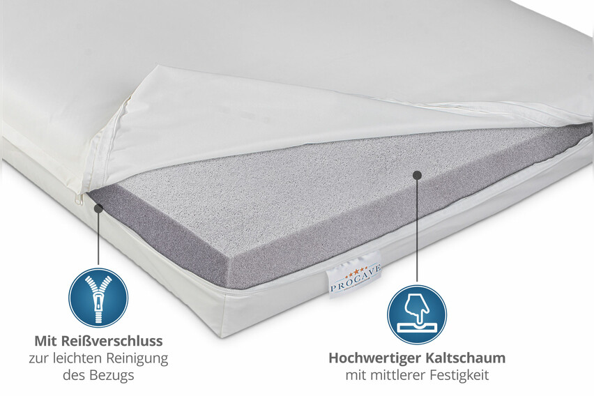 Pflegematratze mit Kaltschaumkern und wasserdichtem Bezug in Weiß