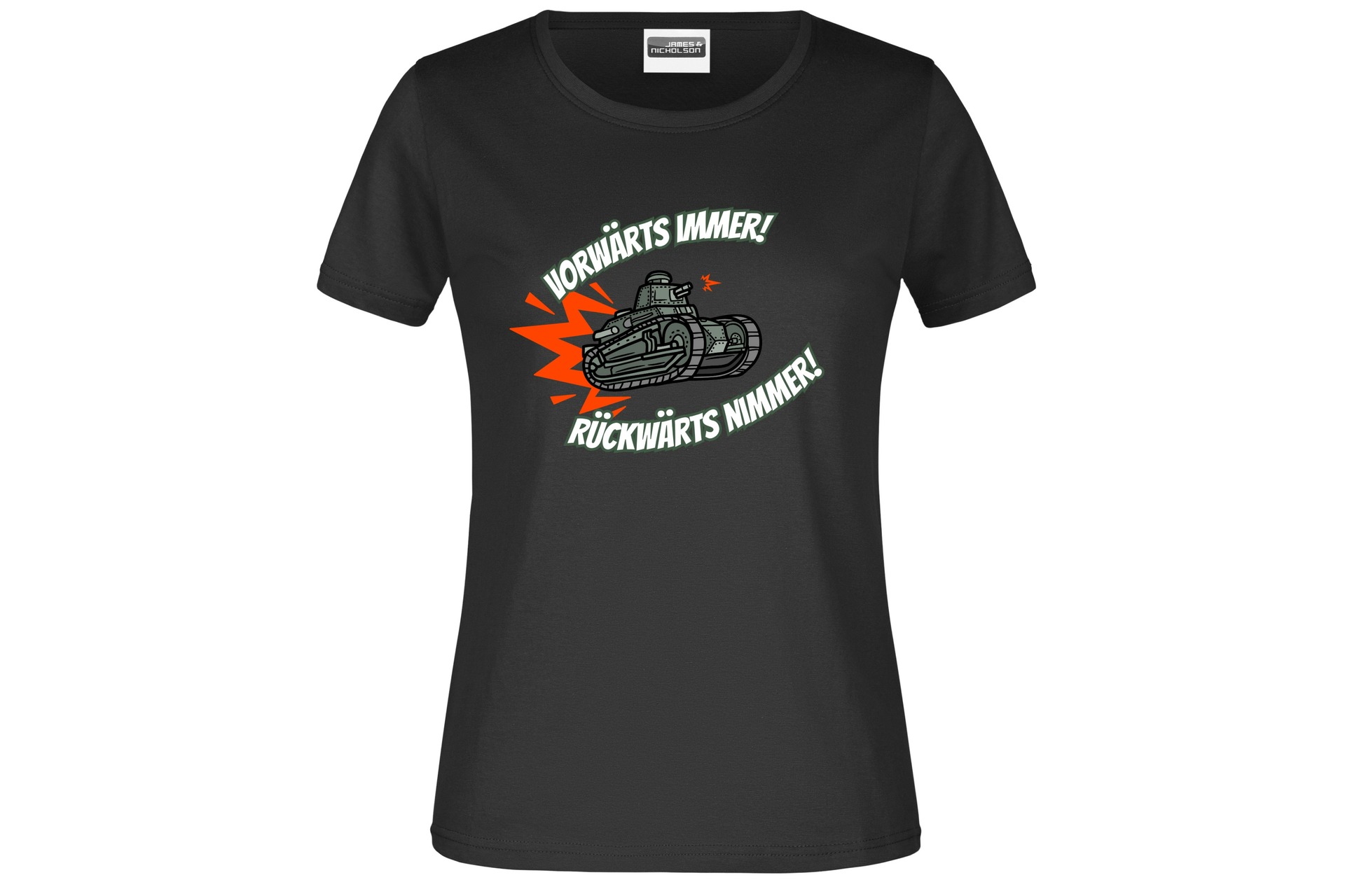 T-Shirt "Vorwärts immer - Rückwärts nimmer!" für Damen vorn