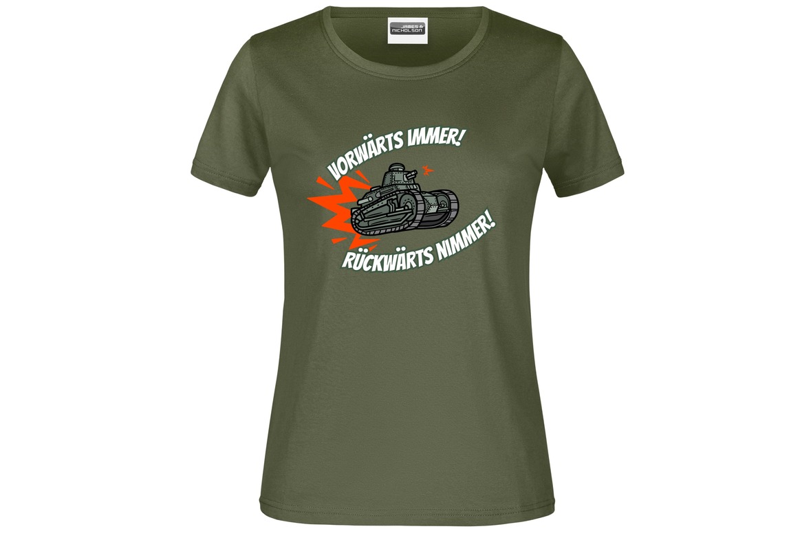 T-Shirt "Vorwärts immer - Rückwärts nimmer!" für Damen vorn
