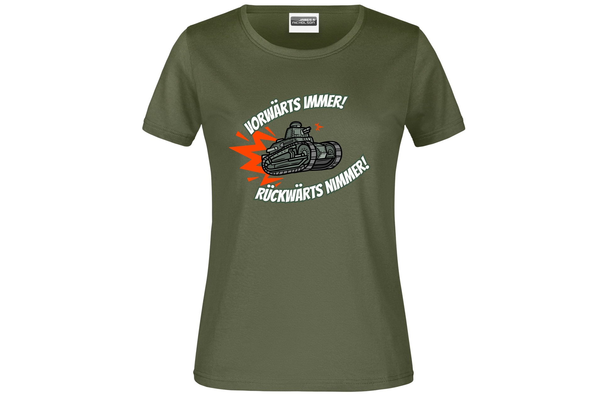 T-Shirt "Vorwärts immer - Rückwärts nimmer!" für Damen vorn