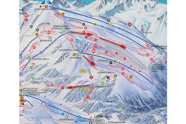 beliebte SKiabfahrten - Skigebiet Serfaus-Fiss-Ladis