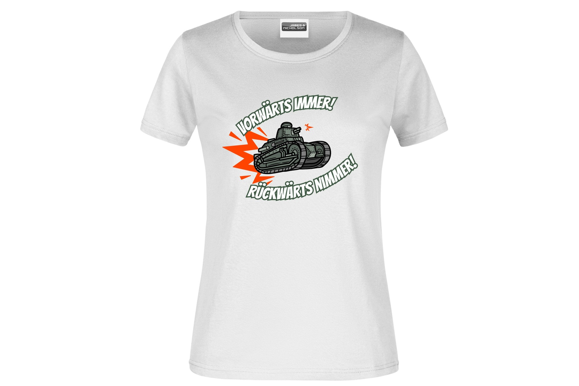 T-Shirt "Vorwärts immer - Rückwärts nimmer!" für Damen vorn