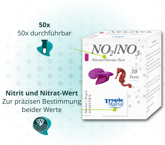 Dieses Bild zeigt die Vorteile von Tropic Marin Nitrit/Nitrat-Test (NO2/NO3)