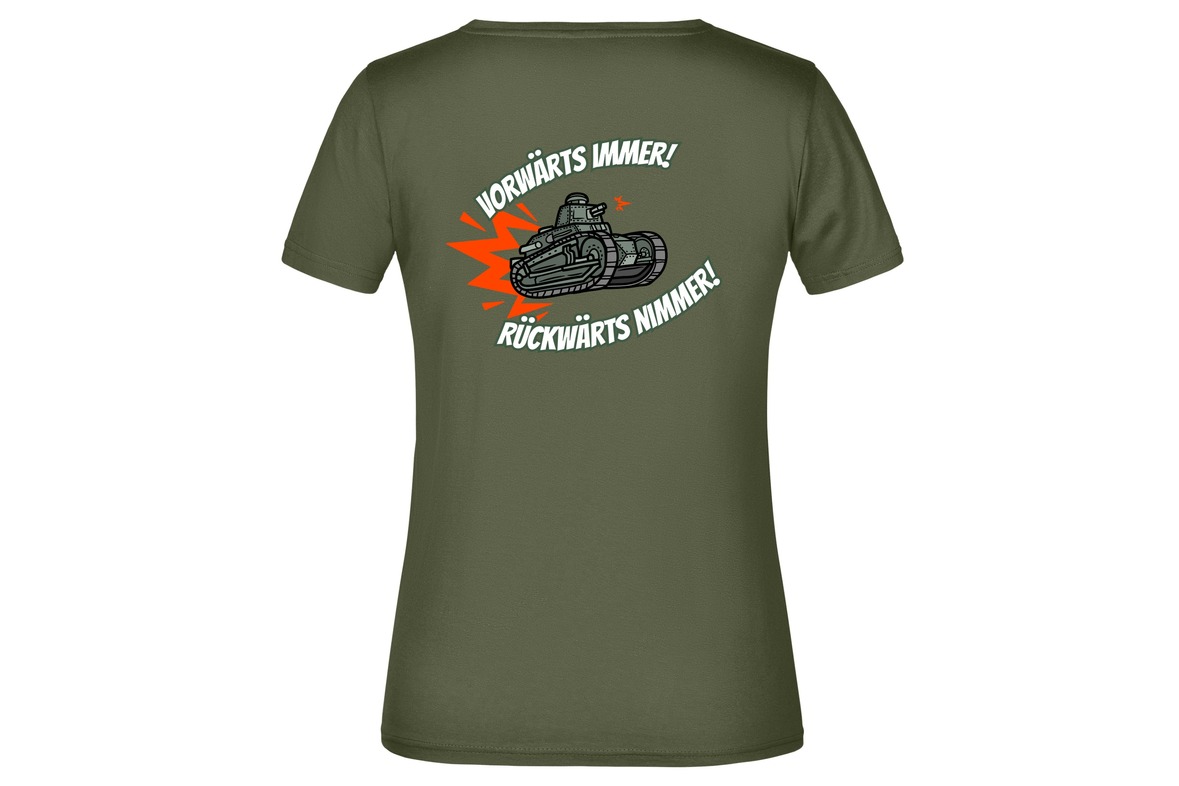 T-Shirt "Vorwärts immer - Rückwärts nimmer!" für Damen hinten