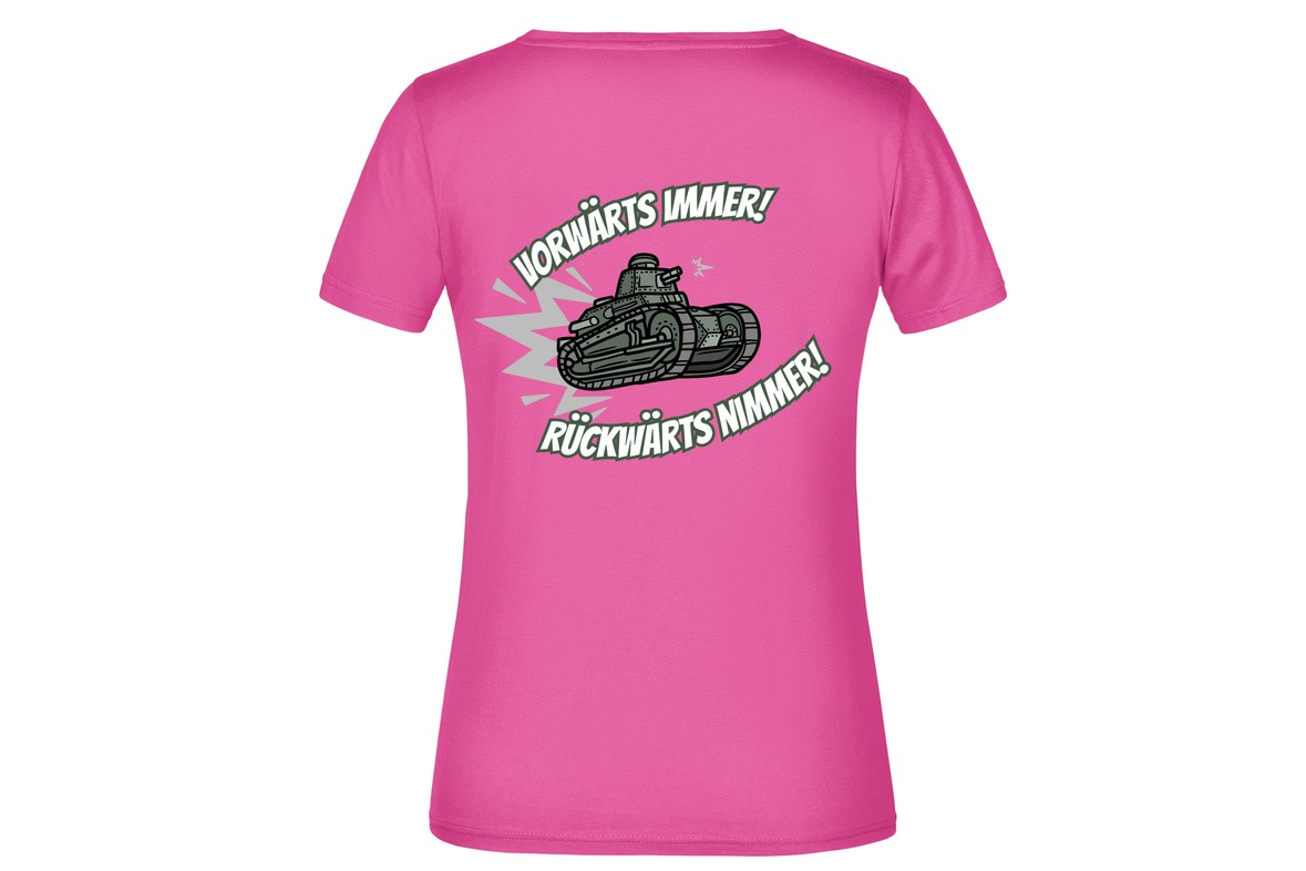 T-Shirt "Vorwärts immer - Rückwärts nimmer!" für Damen hinten