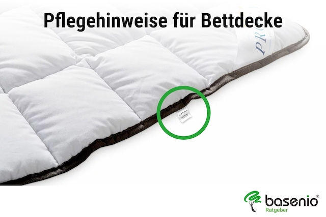 Bettdecke waschen | Die Pflegehinweise (Waschsymbole) finden sich oft an der Decker selber.