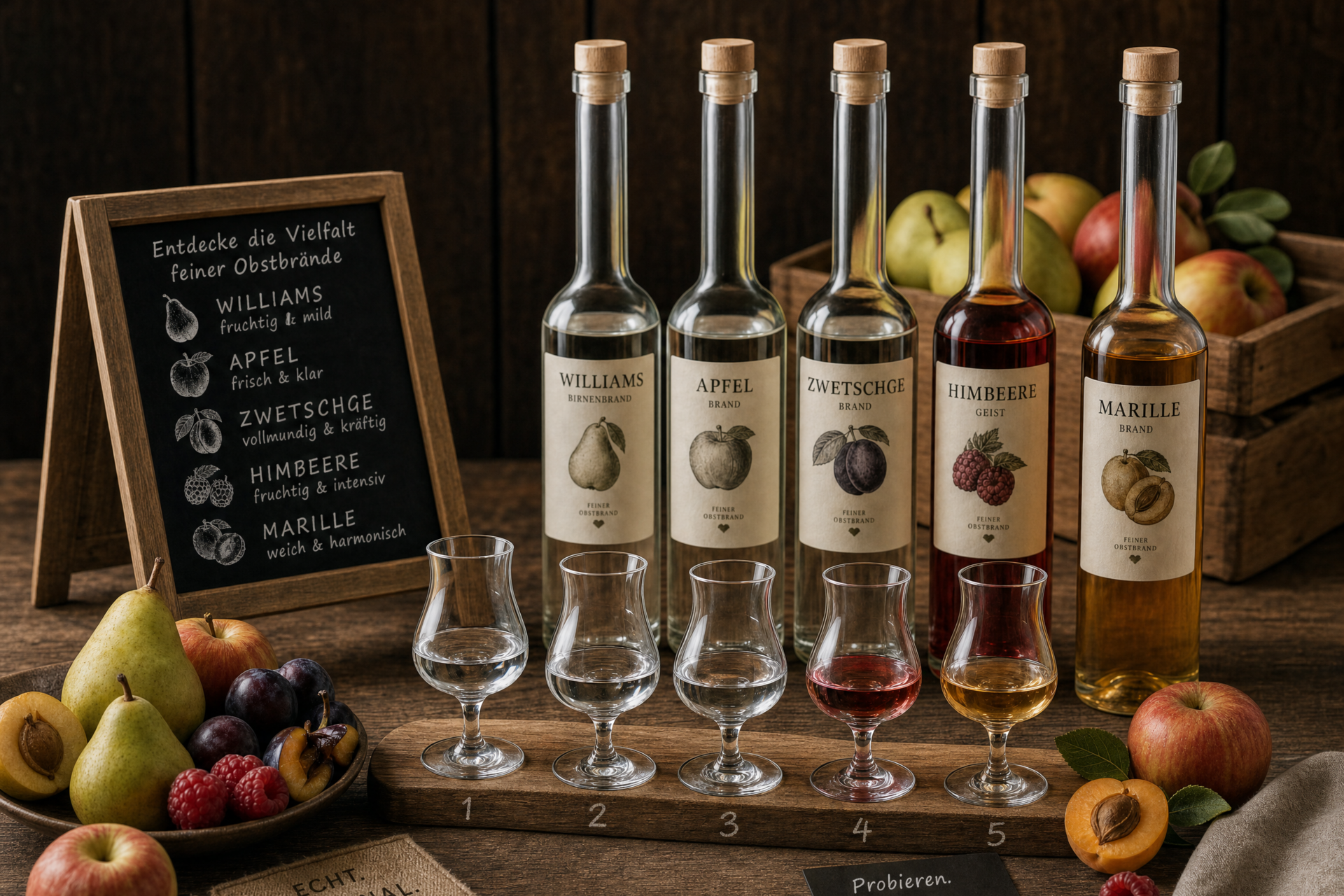 Whisky Rum Gin Obstler: Mixed Tasting