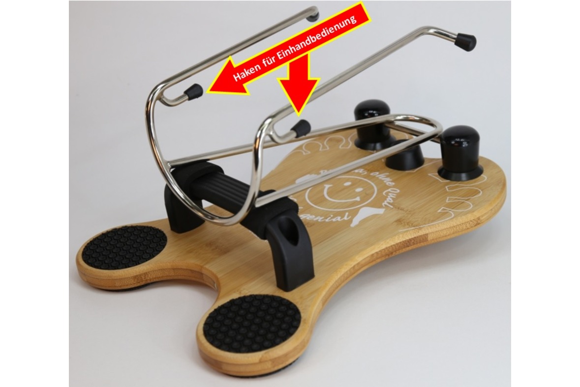 Strumpfanziehhilfe - Haken für Einhandbedienung (SAH) inclusive Wandaufhängung