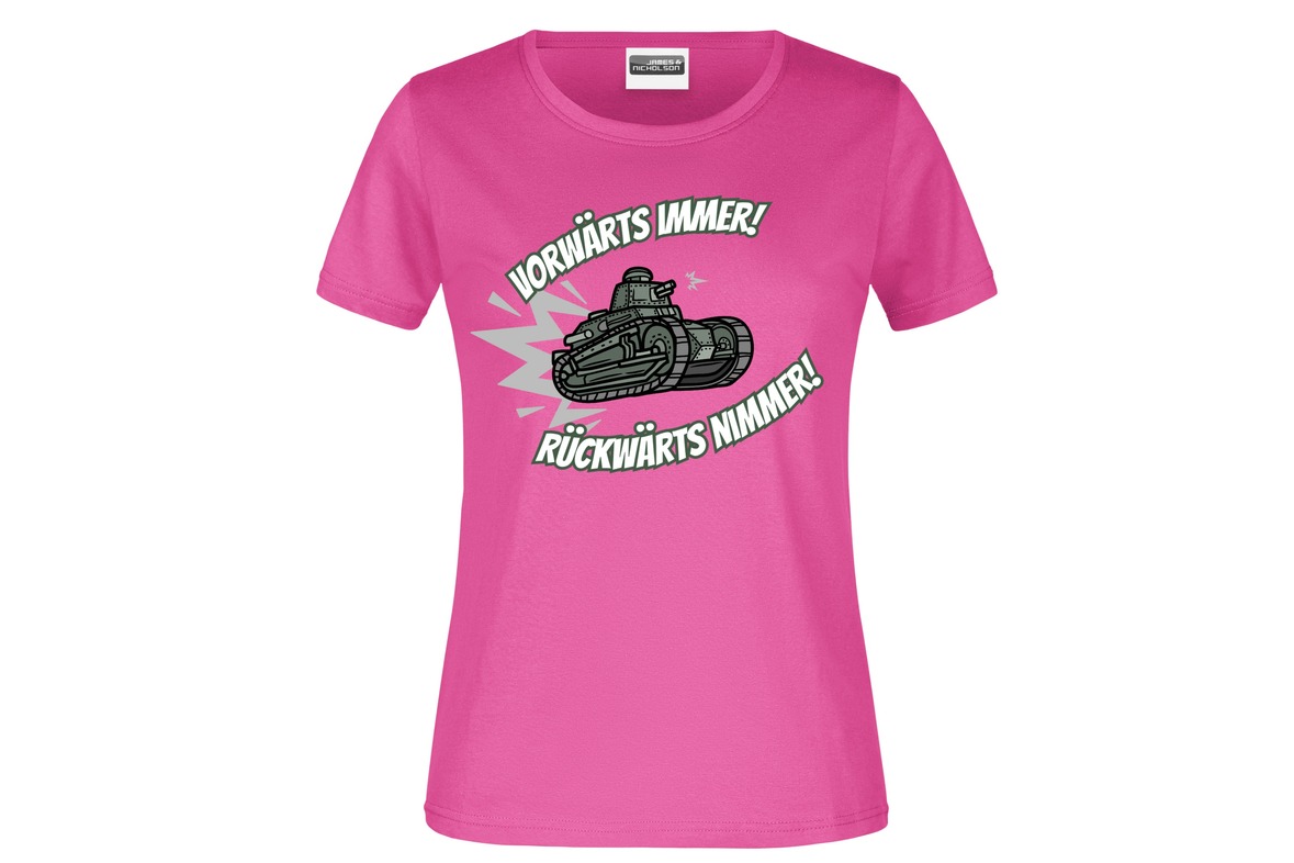 T-Shirt "Vorwärts immer - Rückwärts nimmer!" für Damen vorn