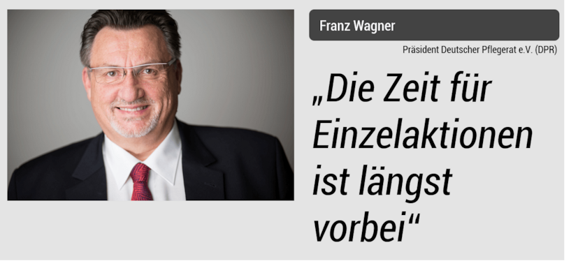 Franz Wagner, Präsident des Deutschen Pflegerats e. V., sprach mit basenio.de über den aktuellen Stand in der Pflege. (Quelle: DPR/eigene Darstellung) Franz Wagner, DPR, Präsident Deutscher Pflegerat