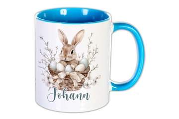 Unikatolo Ostertasse mit Name personalisiert Osterhase BLAU
