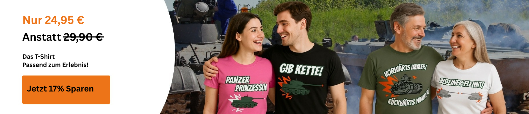 Banner für Rabattaktion bei T-Shirts – 24,95 € statt 29,90 €